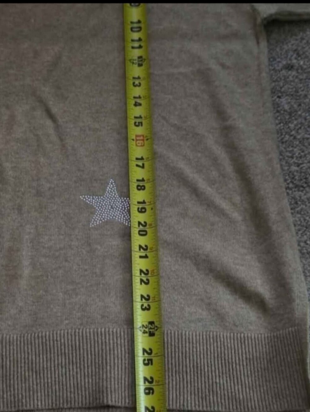 V-neck Sweater, Heathered Tan w/Subtle Silver Rhinestone Stars On Front & Sleeve - Picture 5 of 7